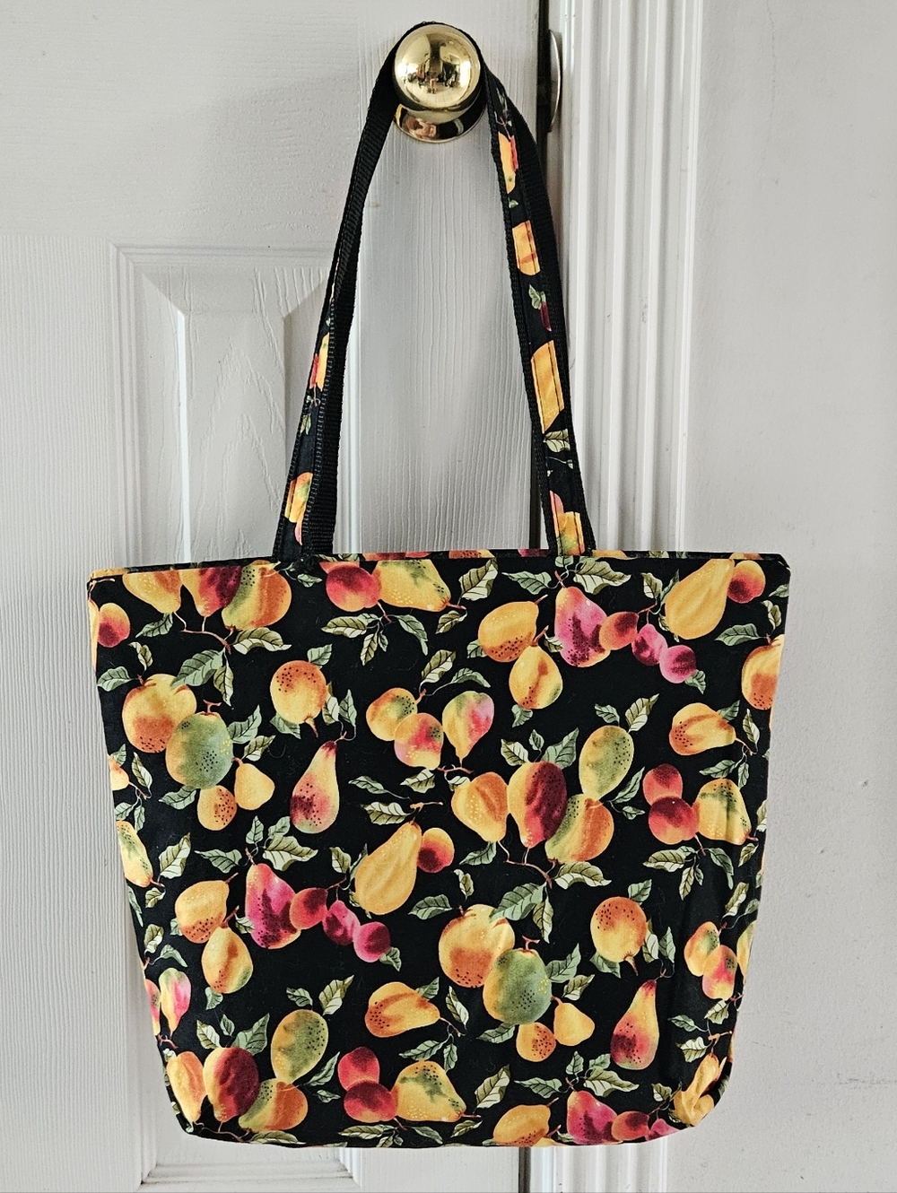 Black Fruit Print Tote Bag, Zip Top - Unbranded, 16.5"x14" x3", 12" Strap - Picture 7 of 8